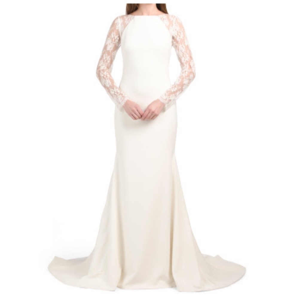 THEIA BRIDAL Lauren Chantilly Lace Stretch Crepe Mermaid Gown With Buttons 16